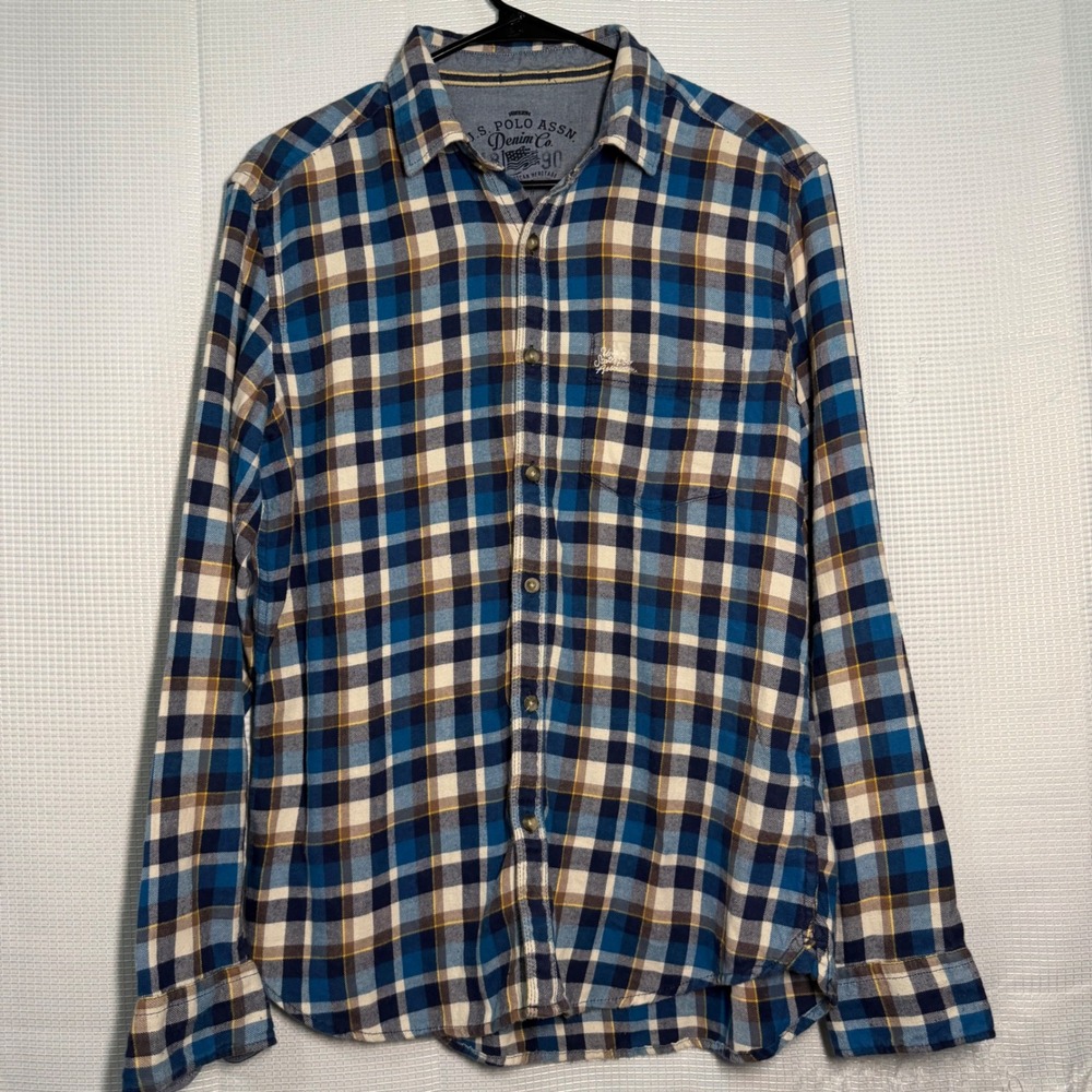 U.S. Polo‎ Assn. Denim Co. Plaid Button Down Shirt M Blue Cotton Long Sleeve
